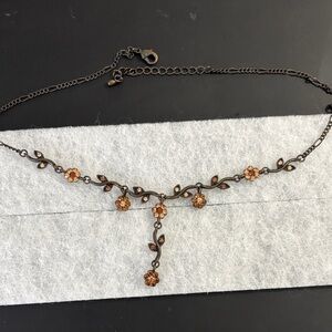 Necklace with Crystal Flowers and Bronze chain